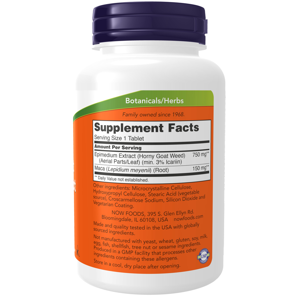 NOW Foods Horny Goat Weed Extract 750 mg - 90 Tablets – Label details / Etykieta producenta