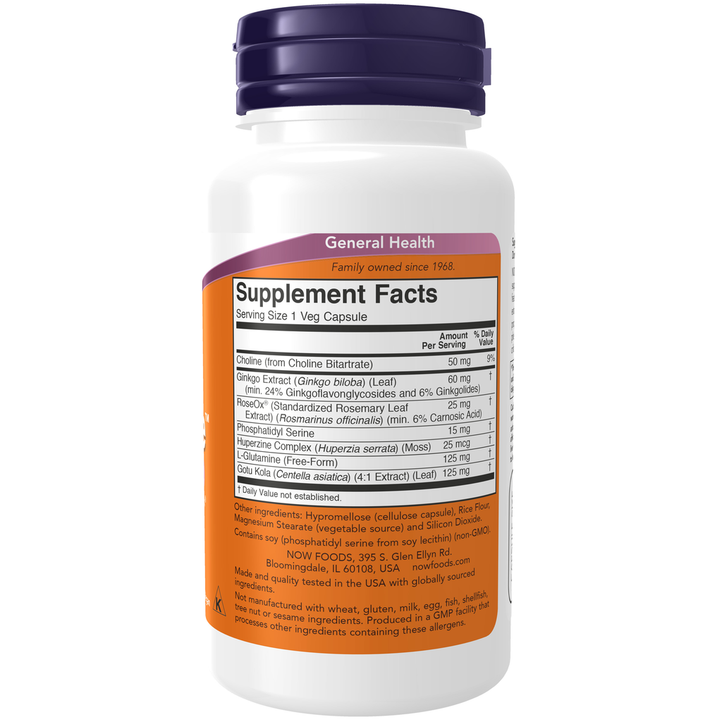 NOW Foods Brain Elevate™ - 60 Veg Capsules – Label details / Etykieta producenta