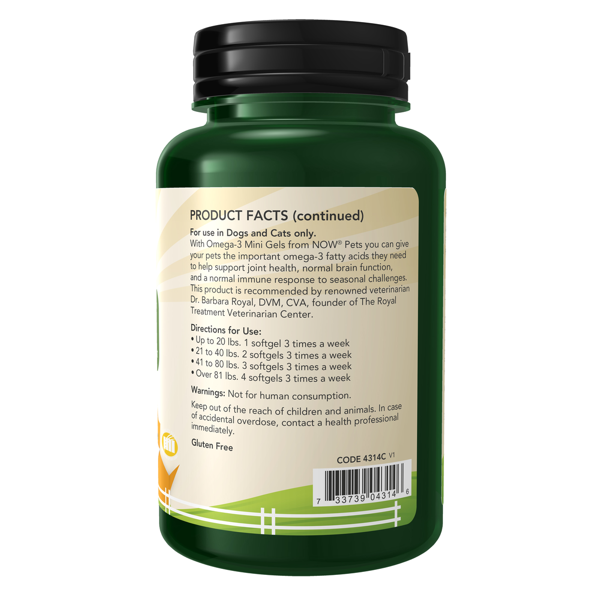 NOW Foods NOW Pets Omega 3 Mini Gels - 150 Softgels – Right label / Etykieta producenta