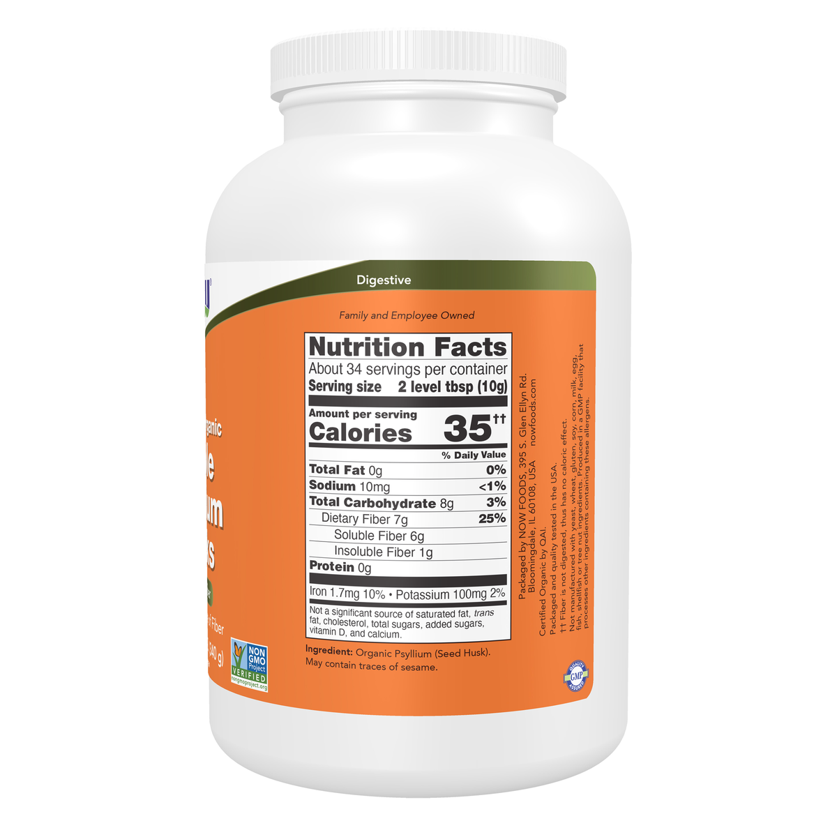NOW Foods Whole Psyllium Husks, Organic - 12 oz. – Right label / Etykieta producenta
