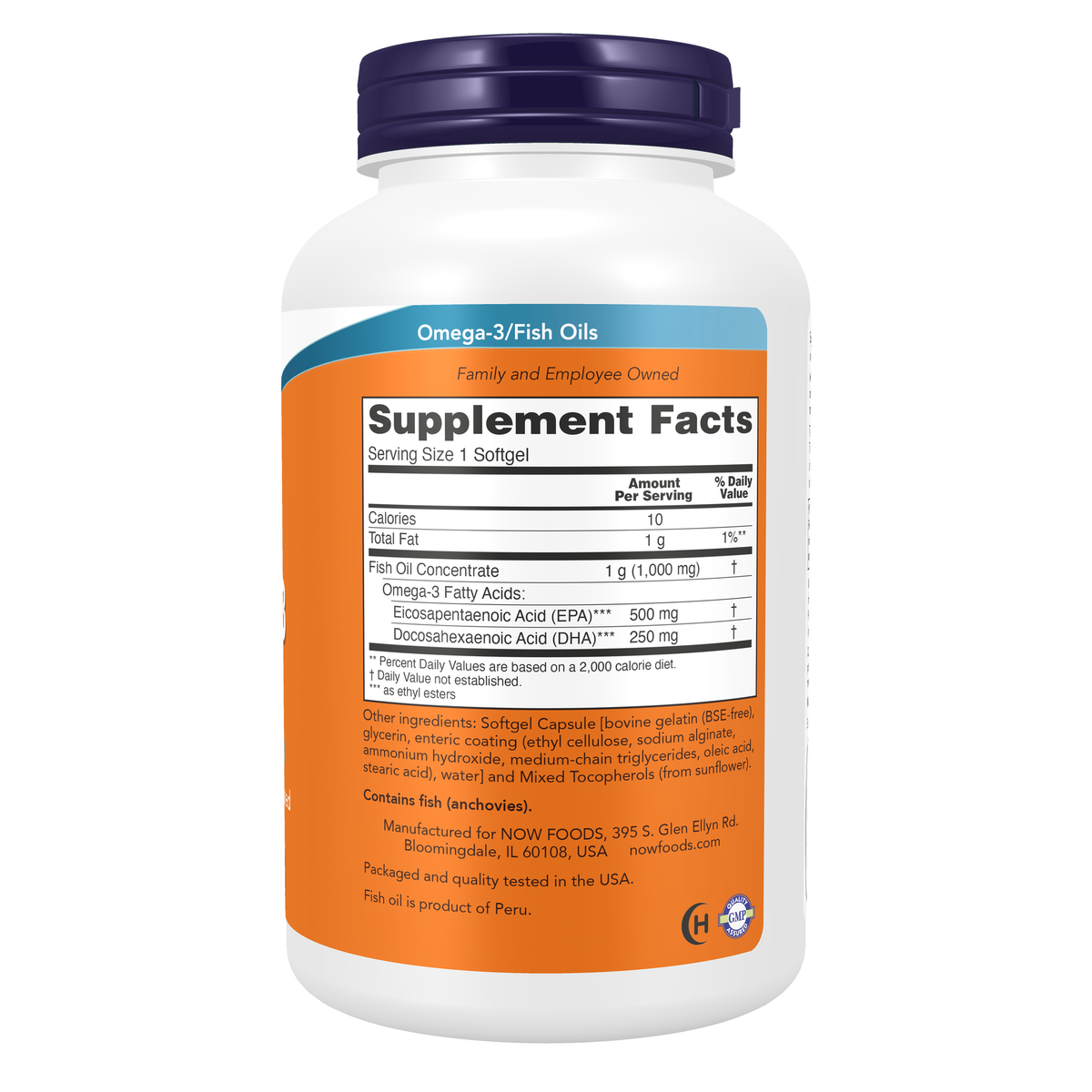 NOW Foods Ultra Omega-3 Fish Oil (Bovine Gelatin) - 180 Softgels – Right label / Etykieta producenta