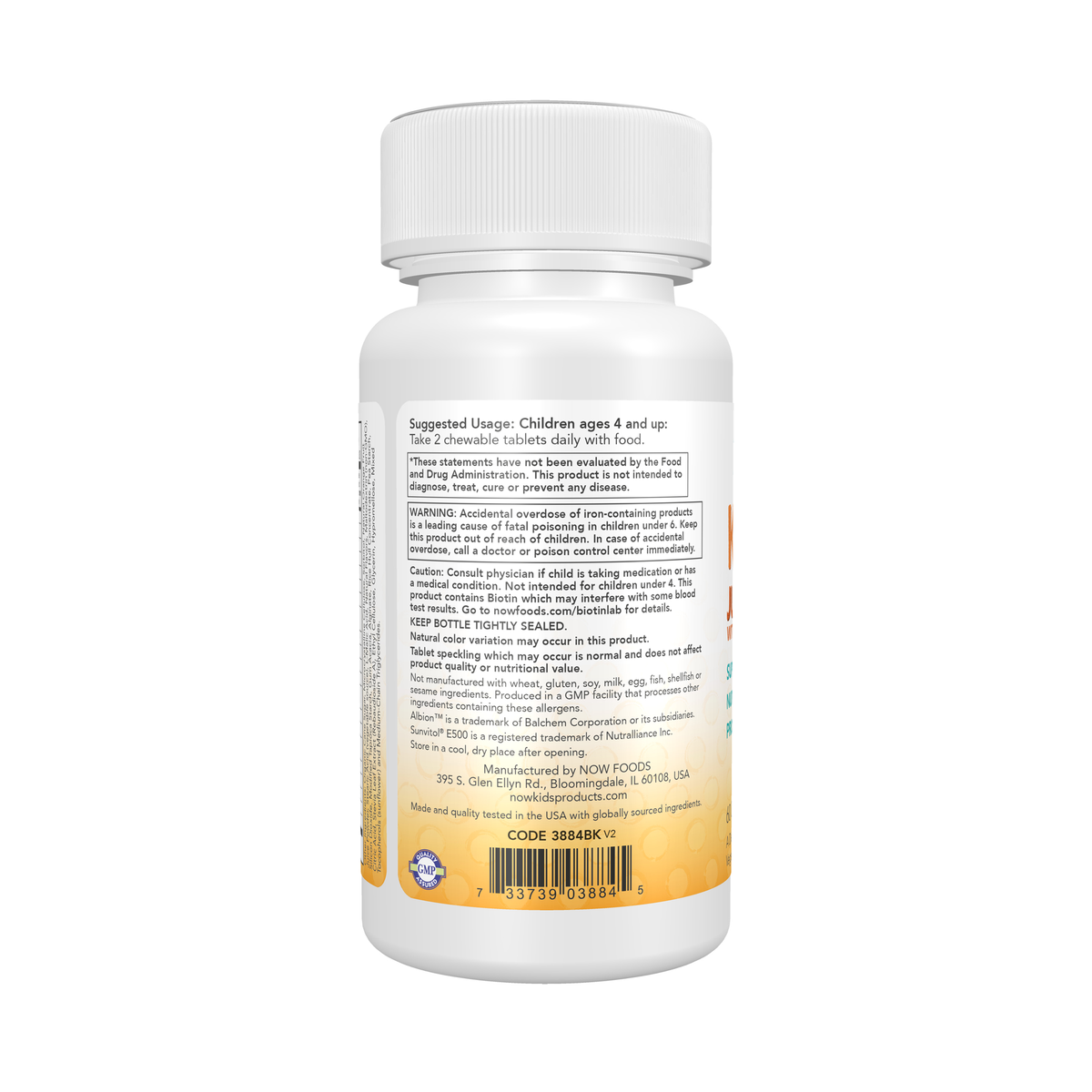 NOW Foods Kid Vits, Juicy Orange - 60 Chewable Tablets – Left label / Etykieta producenta