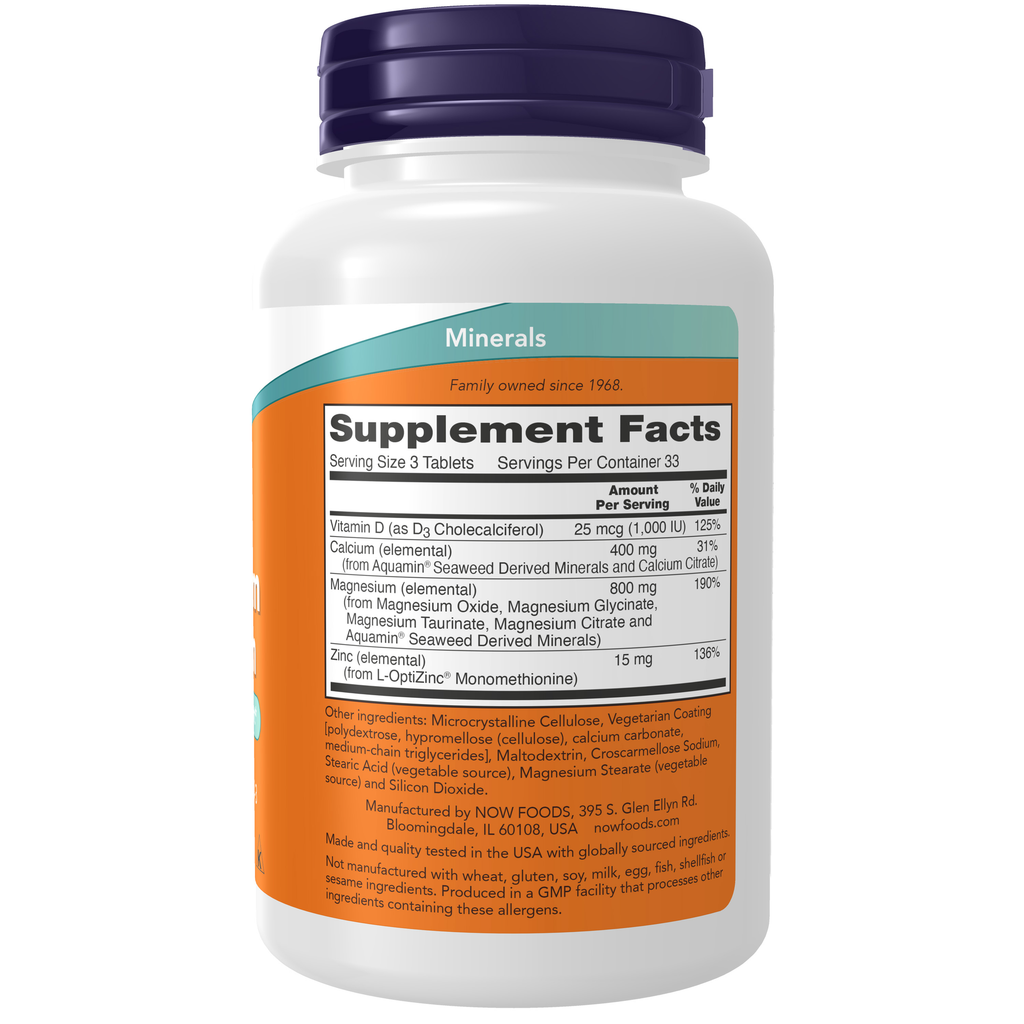 NOW Foods Magnesium & Calcium - 100 Tablets – Right label / Etykieta producenta