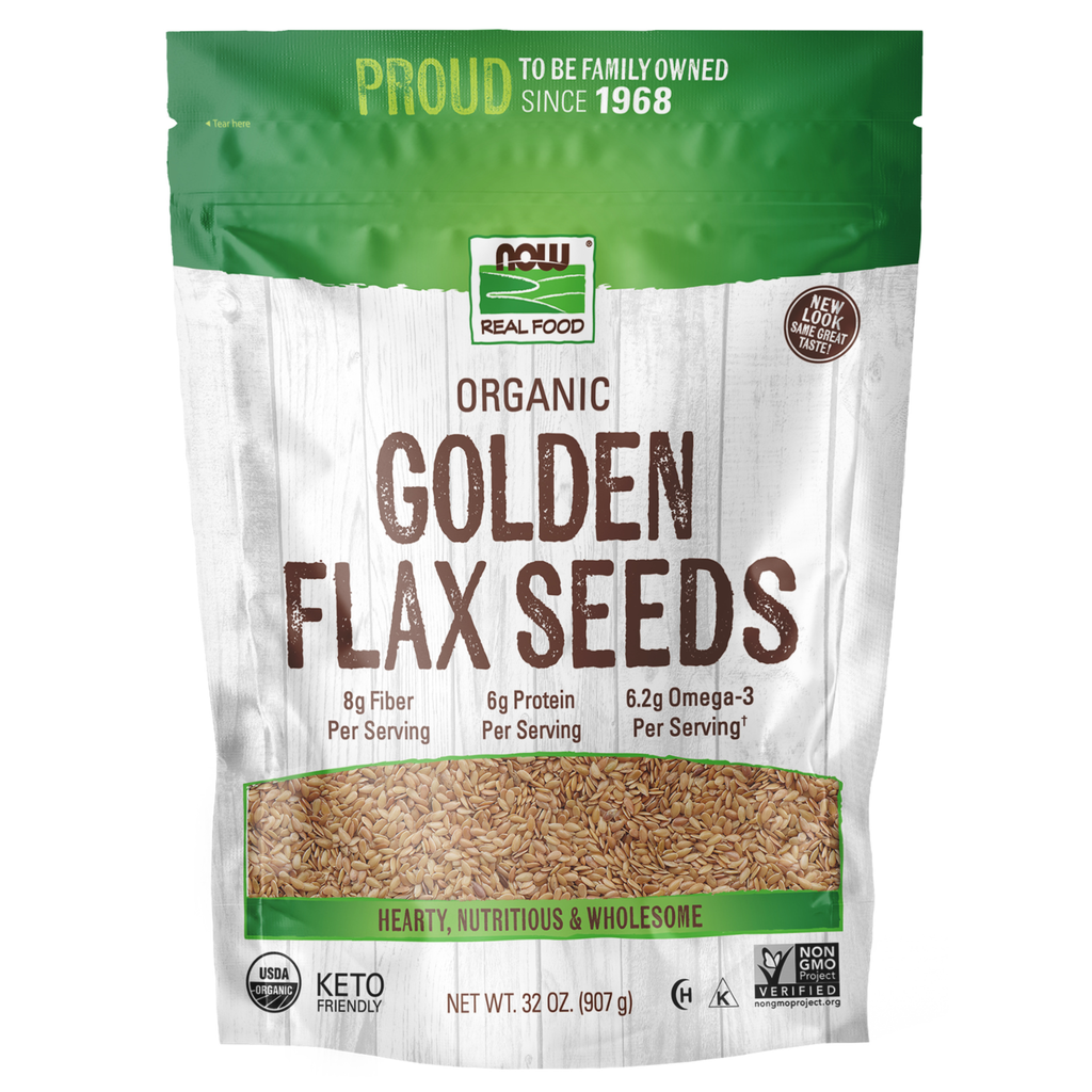 NOW Foods Golden Flax Seeds, Organic - 32 oz. / nasiona złotego lnu, produkt ekologiczny - 32 oz.