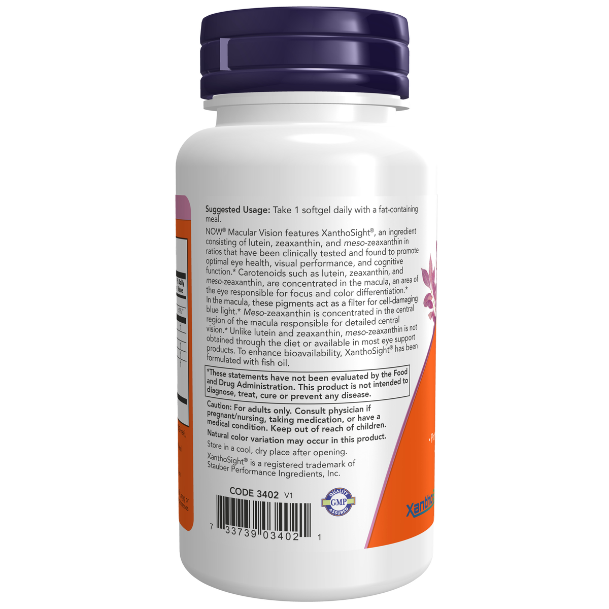 NOW Foods Macular Vision - 50 Softgels – Label details / Etykieta producenta