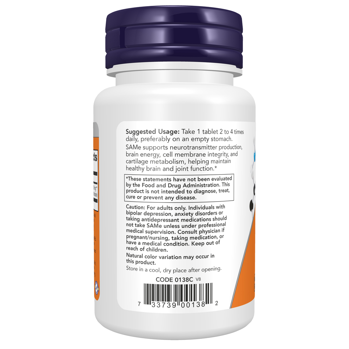 NOW Foods SAMe 200 mg - 60 Tablets – Left label / Etykieta producenta