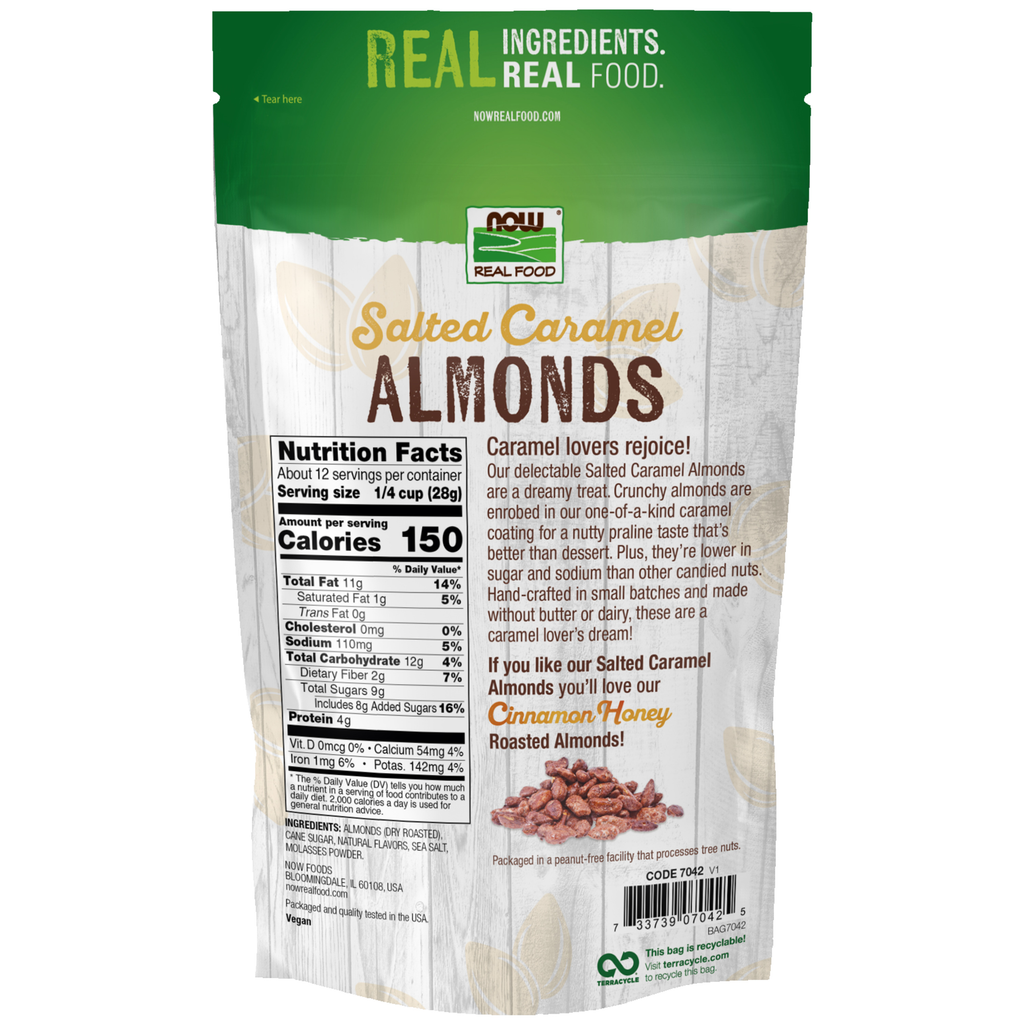 NOW Foods Almonds, Salted Caramel - 12 oz. – Label details / Etykieta producenta