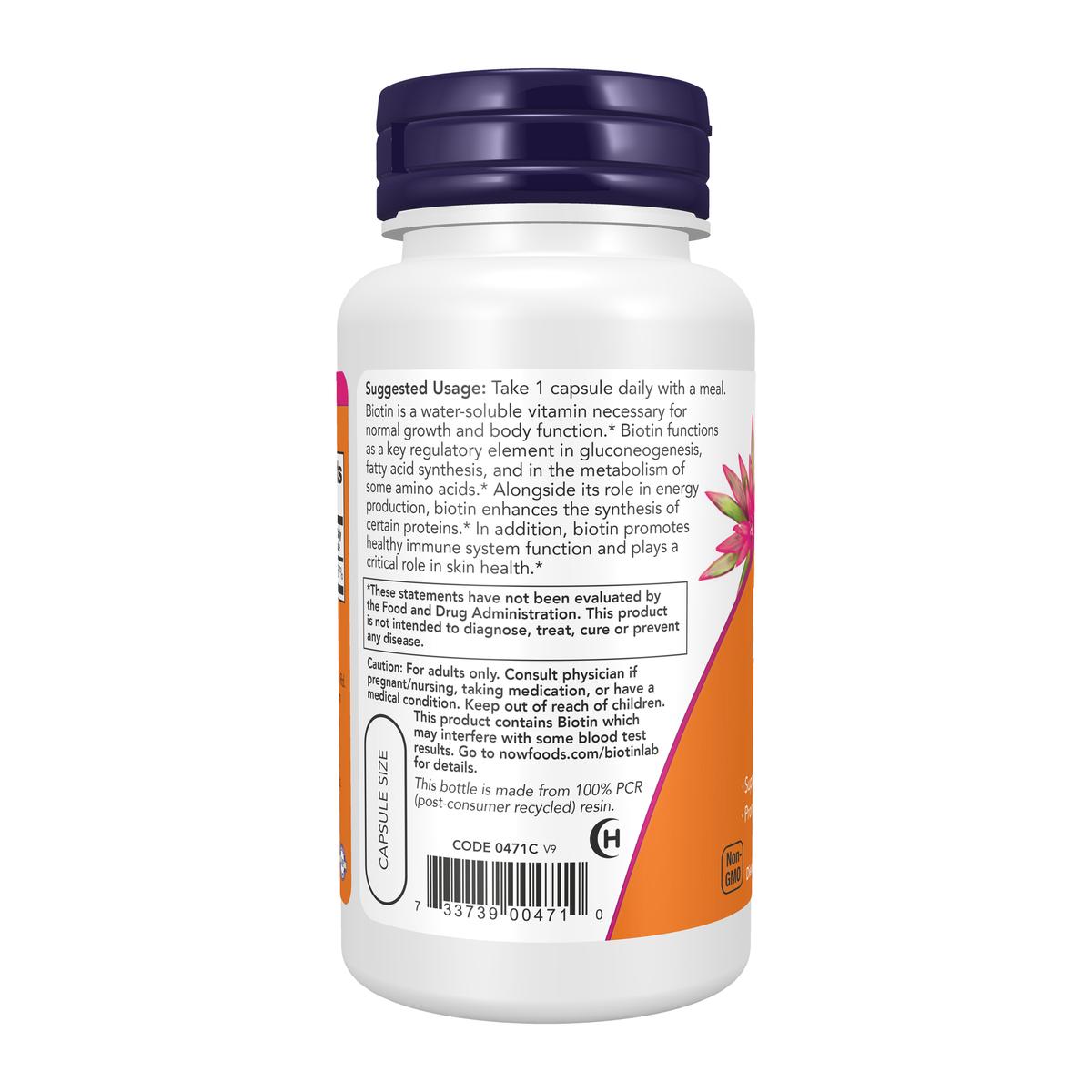 NOW Foods Biotin 5,000 mcg - 60 Veg Capsules – Left label / Etykieta producenta