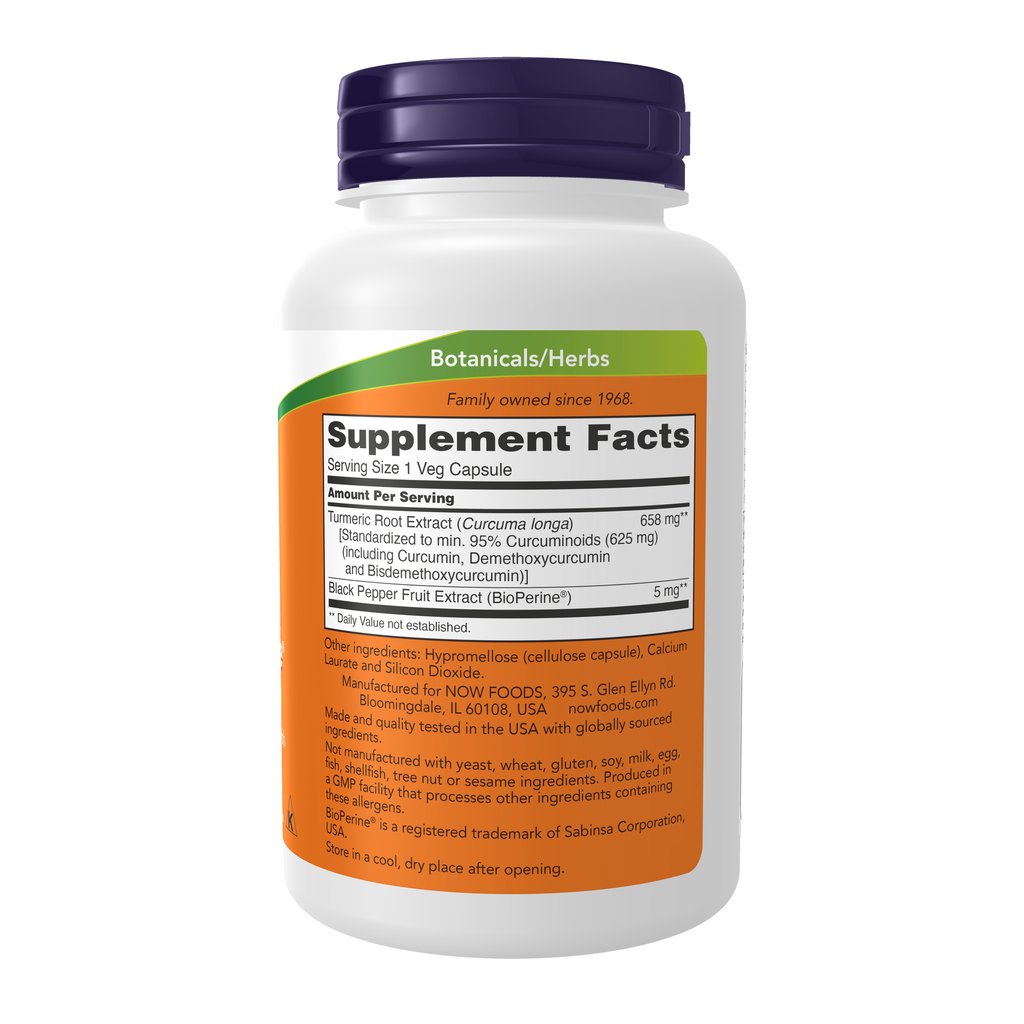 NOW Foods Turmeric Curcumin with BioPerine® - 90 Veg Capsules – Right label / Etykieta producenta