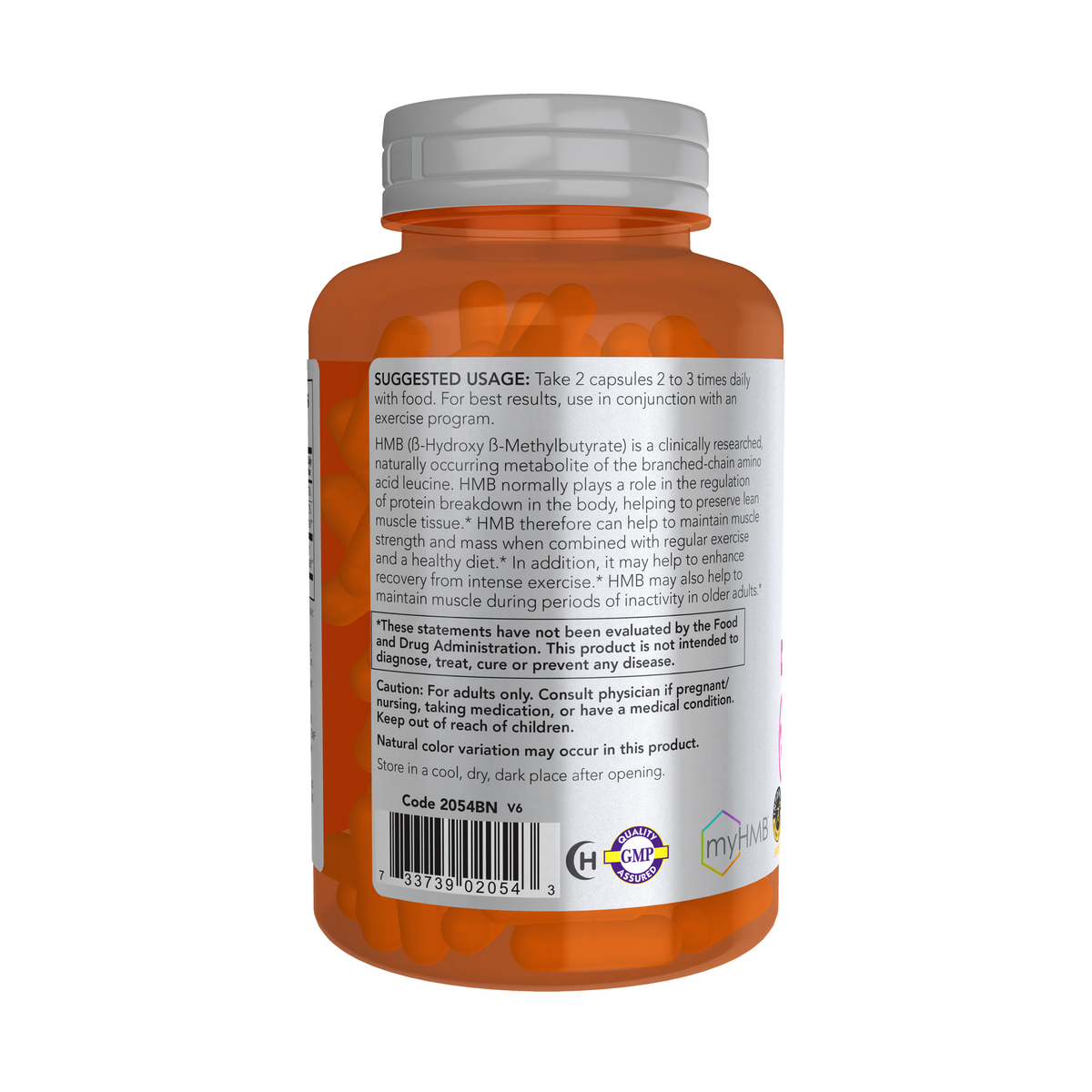 NOW Foods HMB 500 mg - 120 Veg Capsules – Left label / Etykieta producenta