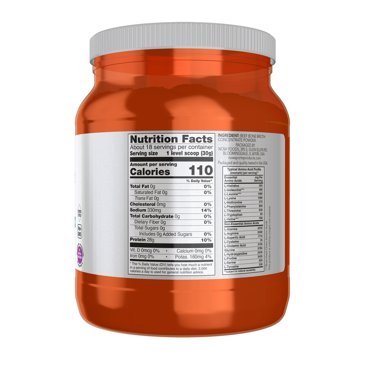 NOW Foods Bone Broth, Beef Powder - 1.2 Lbs. – Right label / Etykieta producenta