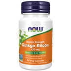 NOW Foods Ginkgo Biloba, Double Strength 120 mg - 50 Veg Capsules / miłorząb japoński, podwójna moc 120 mg - 50 kapsułek roślinnych