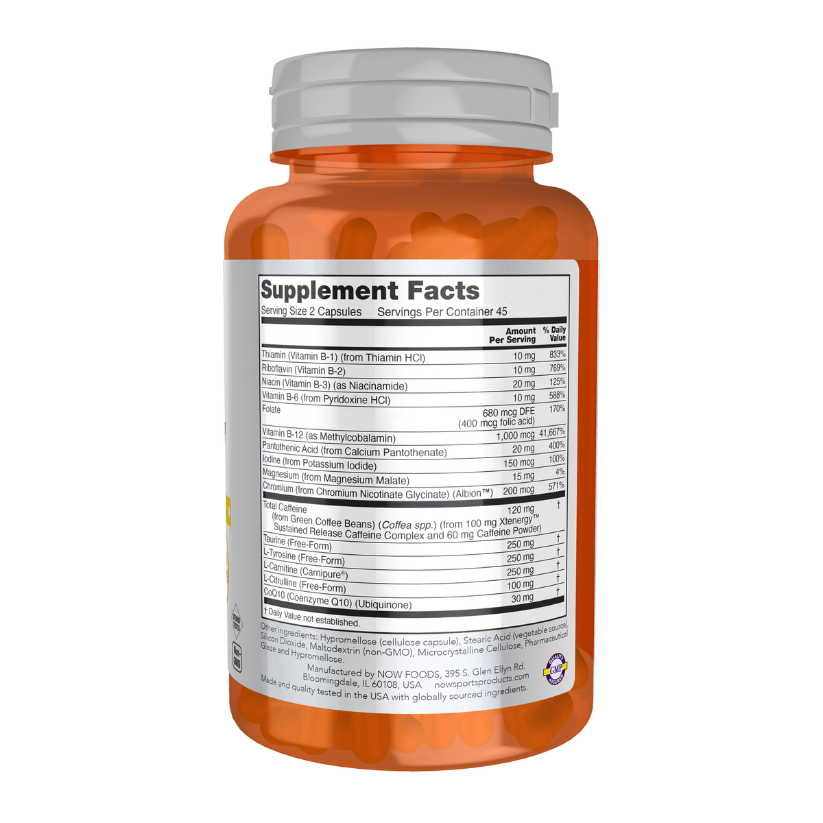 NOW Foods Sustained Energy - 90 Capsules – Right label / Etykieta producenta