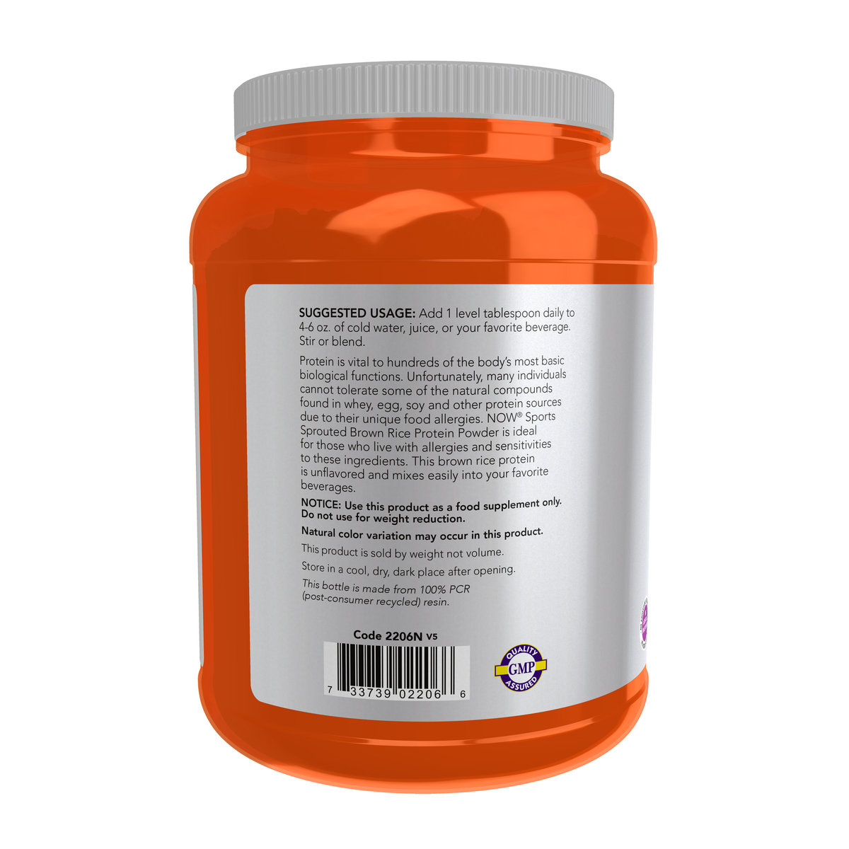 NOW Foods Sprouted Brown Rice Protein - 2 lbs. – Left label / Etykieta producenta