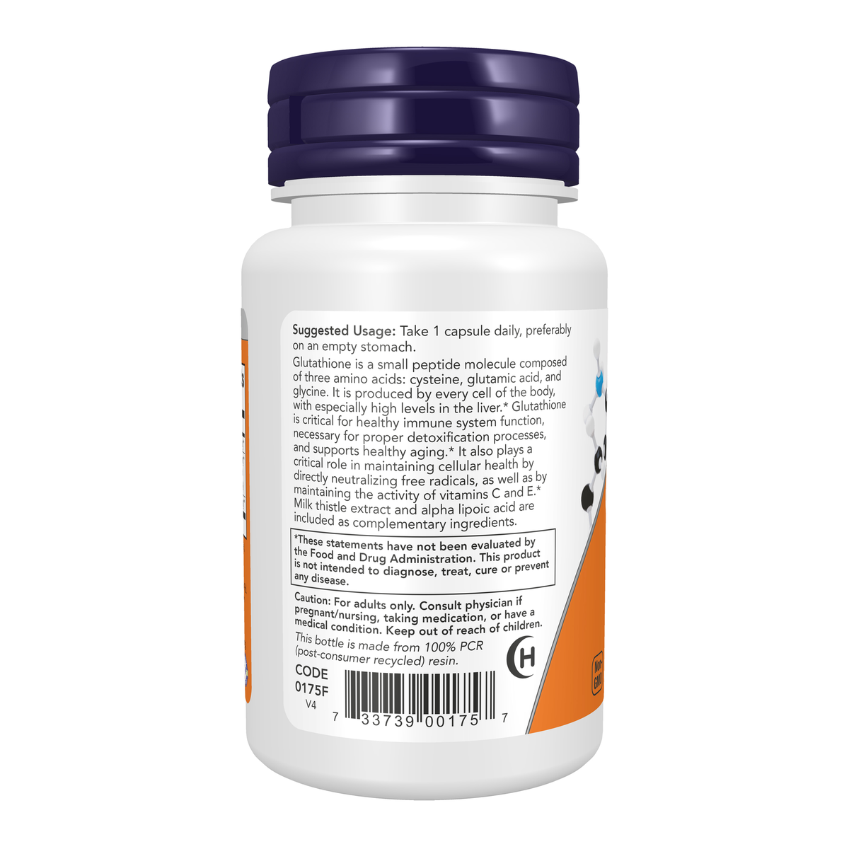 NOW Foods Glutathione 500 mg - 30 Veg Capsules – Left label / Etykieta producenta