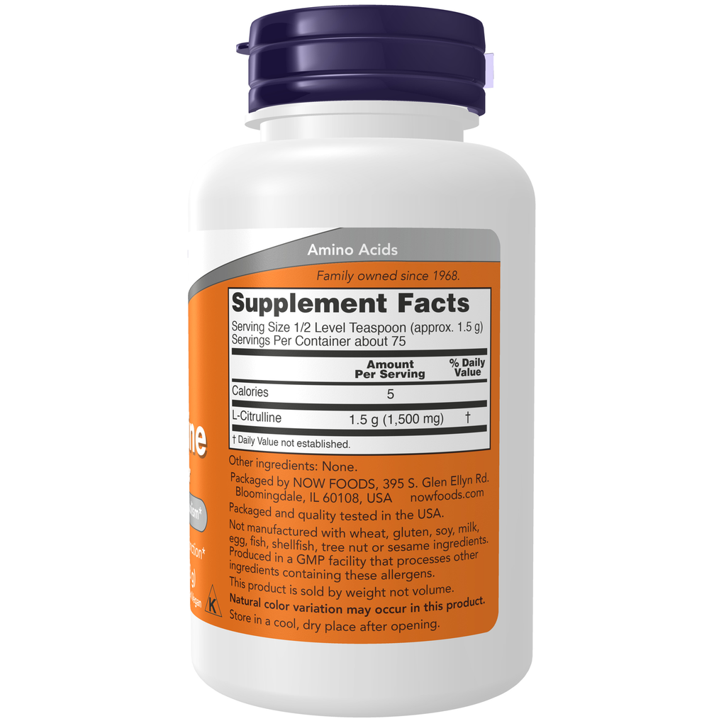 NOW Foods L-Citrulline Pure Powder - 4 oz. – Right label / Etykieta producenta