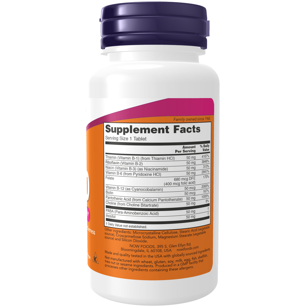 NOW Foods Vitamin B-50 - 100 Tablets – Label details / Etykieta producenta