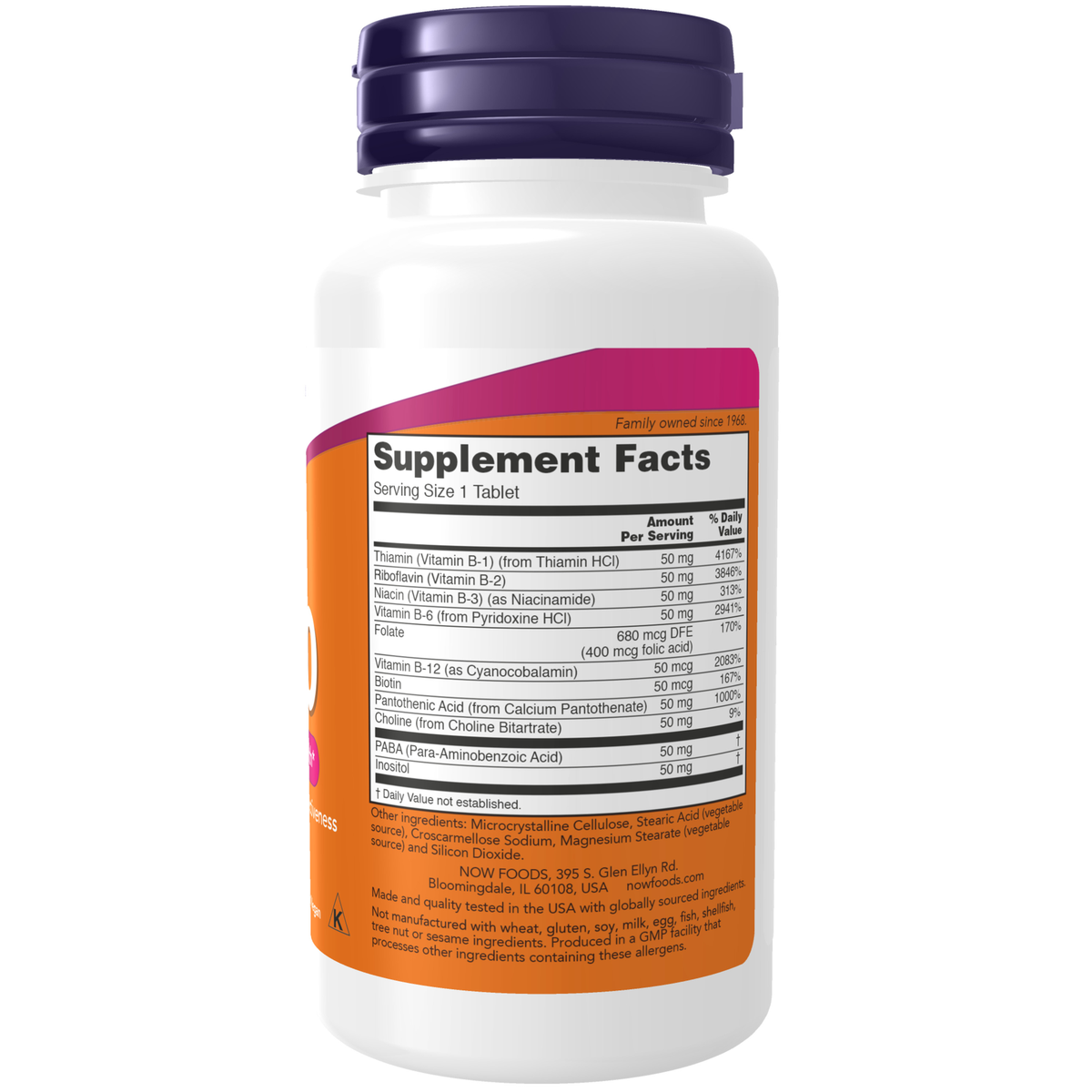NOW Foods Vitamin B-50 - 100 Tablets – Label details / Etykieta producenta