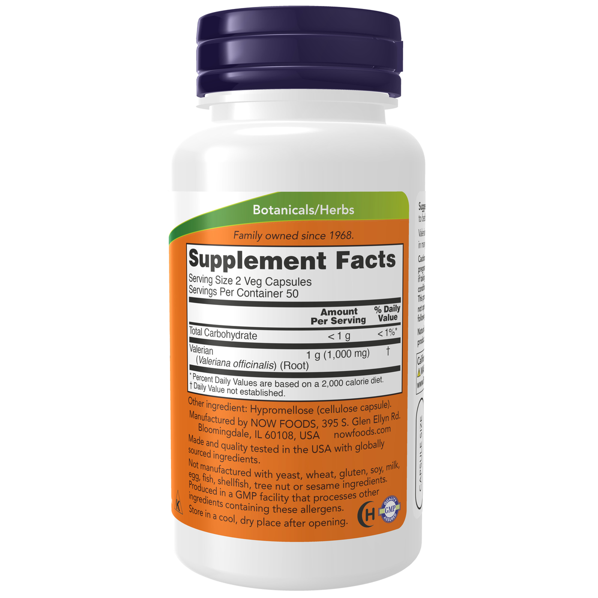 NOW Foods Valerian Root 500 mg - 100 Veg Capsules – Label details / Etykieta producenta