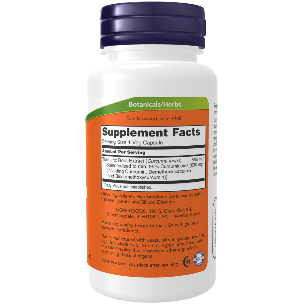 NOW Foods Turmeric Curcumin - 60 Veg Capsules – Label details / Etykieta producenta