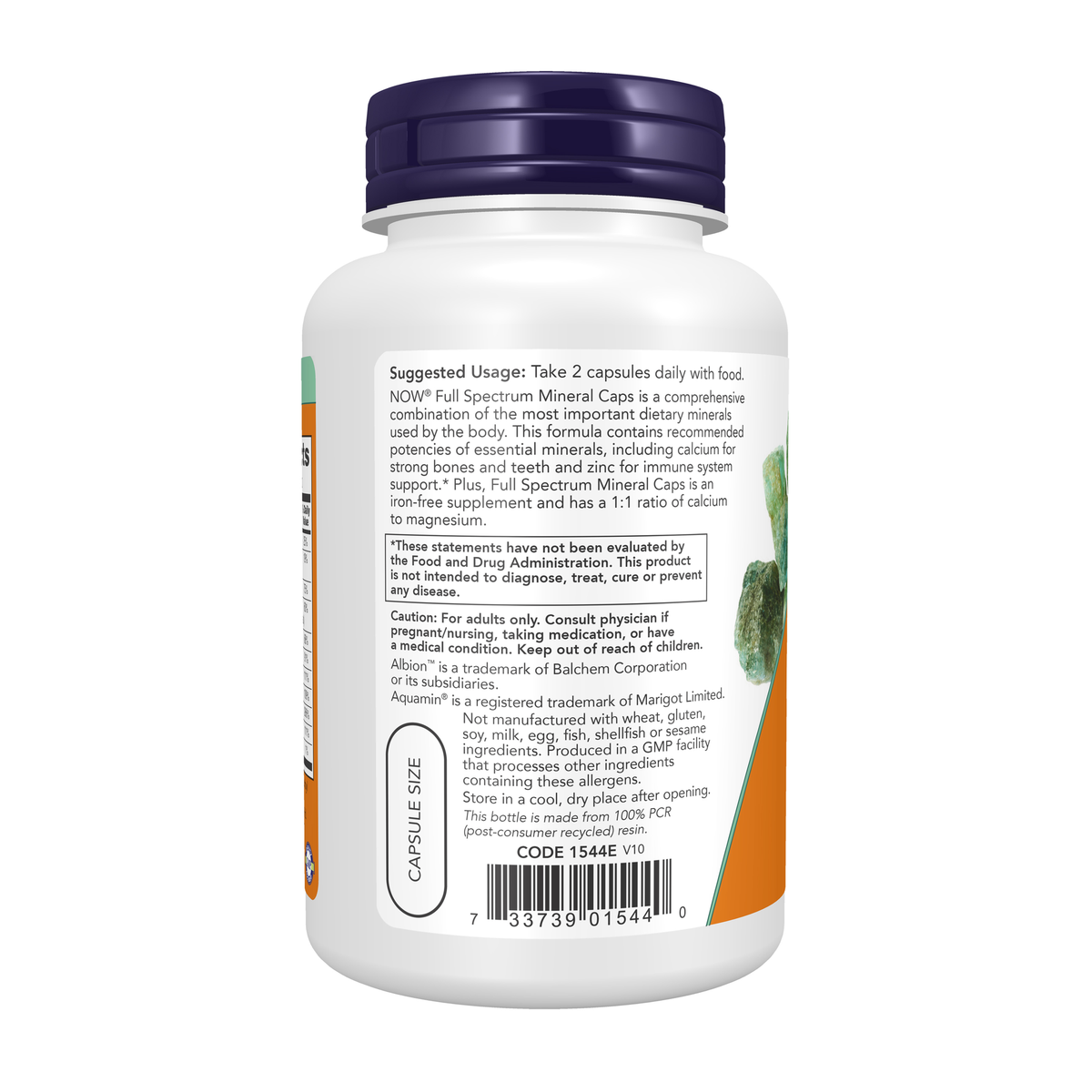 NOW Foods Full Spectrum Mineral Caps - 120 Veg Capsules – Left label / Etykieta producenta