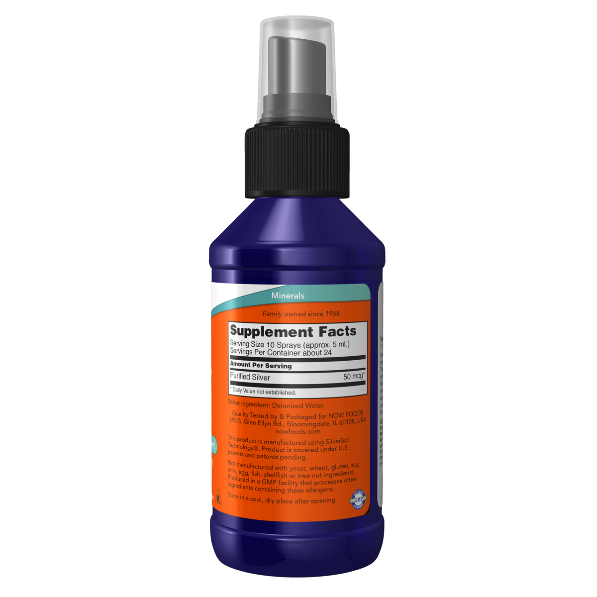 NOW Foods Silver Sol Spray - 4 fl. oz. – Label details / Etykieta producenta