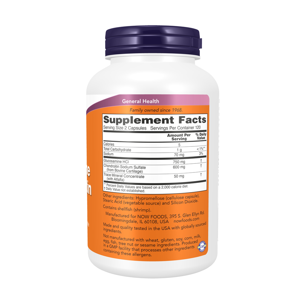 NOW Foods Glucosamine & Chondroitin with Trace Minerals - 240 Capsules – Right label / Etykieta producenta
