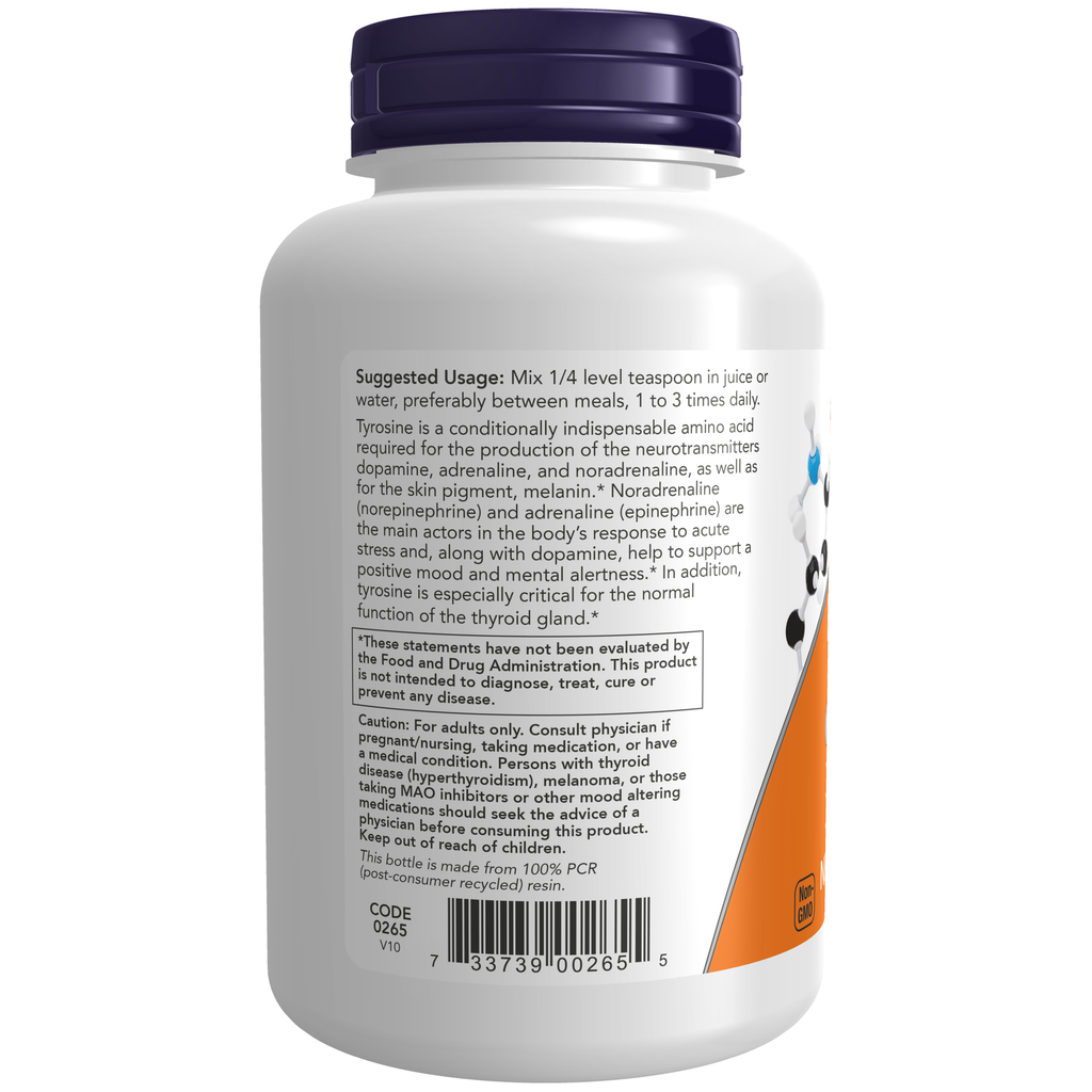 NOW Foods L-Tyrosine - 4 oz. Powder – Label details / Etykieta producenta