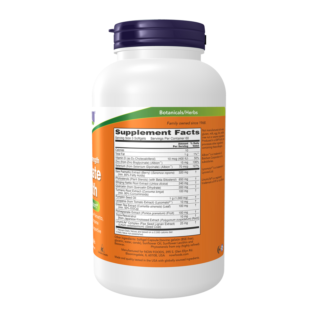 NOW Foods Prostate Health Clinical Strength - 180 Softgels – Right label / Etykieta producenta