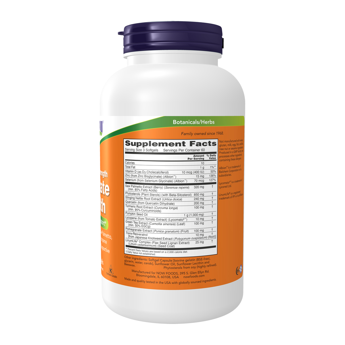 NOW Foods Prostate Health Clinical Strength - 180 Softgels – Right label / Etykieta producenta