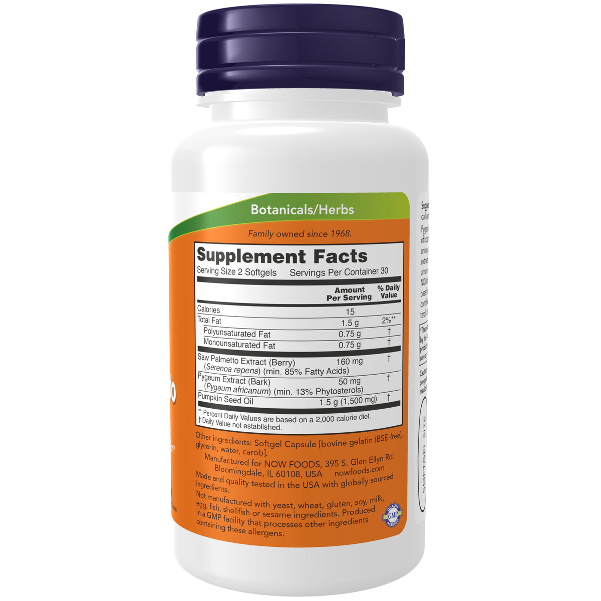 NOW Foods Pygeum & Saw Palmetto - 60 Softgels – Label details / Etykieta producenta