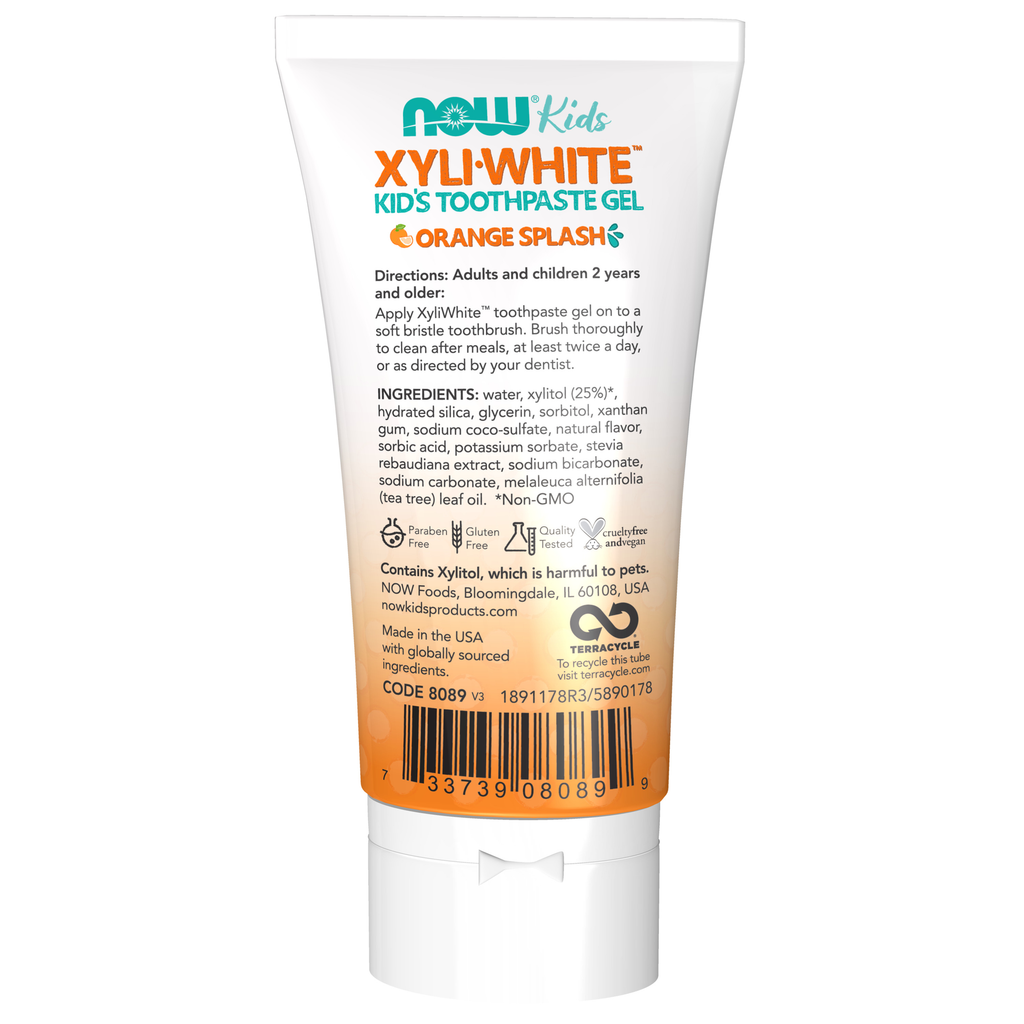 NOW Foods XyliWhite™ Orange Splash Toothpaste Gel for Kids - 3 oz. – Label details / Etykieta producenta