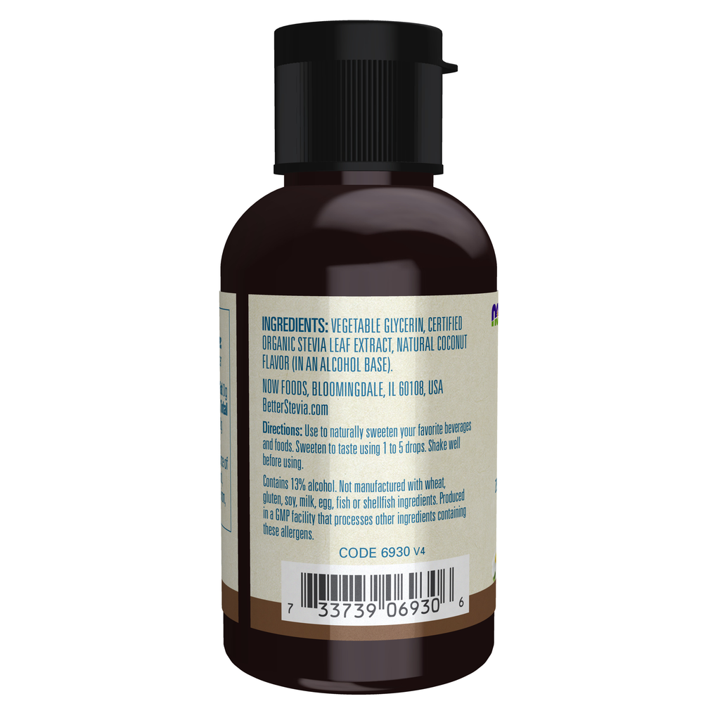 NOW Foods BetterStevia® Liquid, Coconut - 2 fl. oz. – Label details / Etykieta producenta