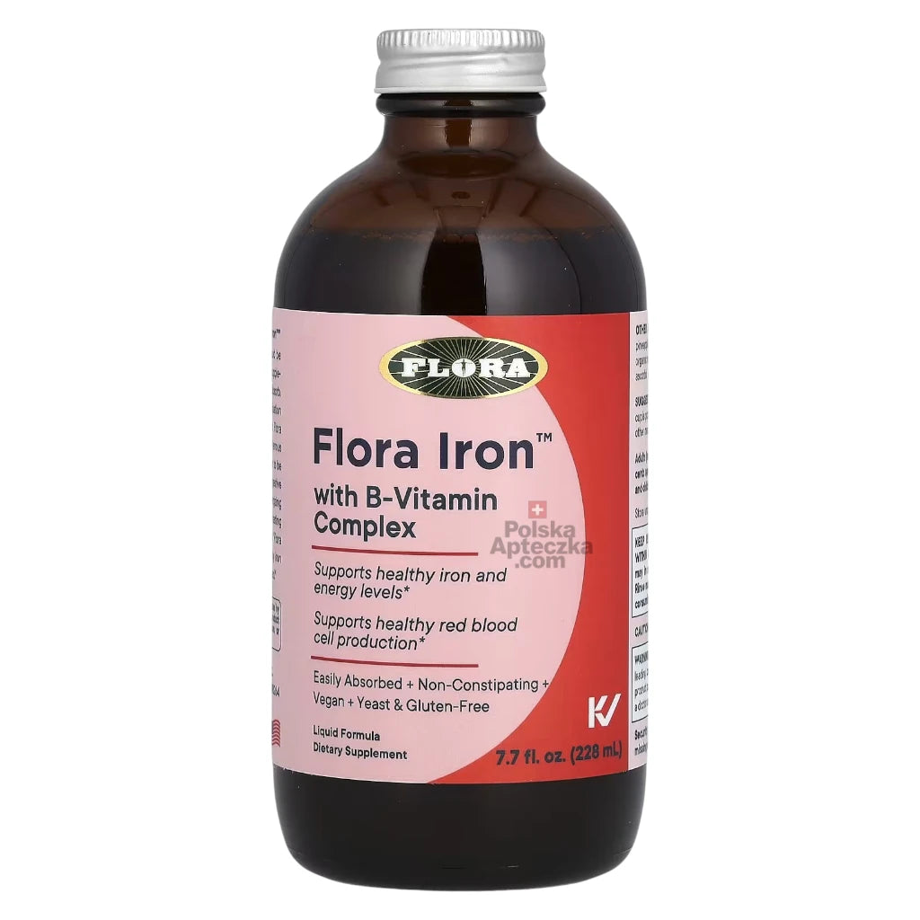 Flora Iron with B-Vitamin Complex – Vegan-friendly liquid iron supplement for energy and red blood cell support, 228ml bottle