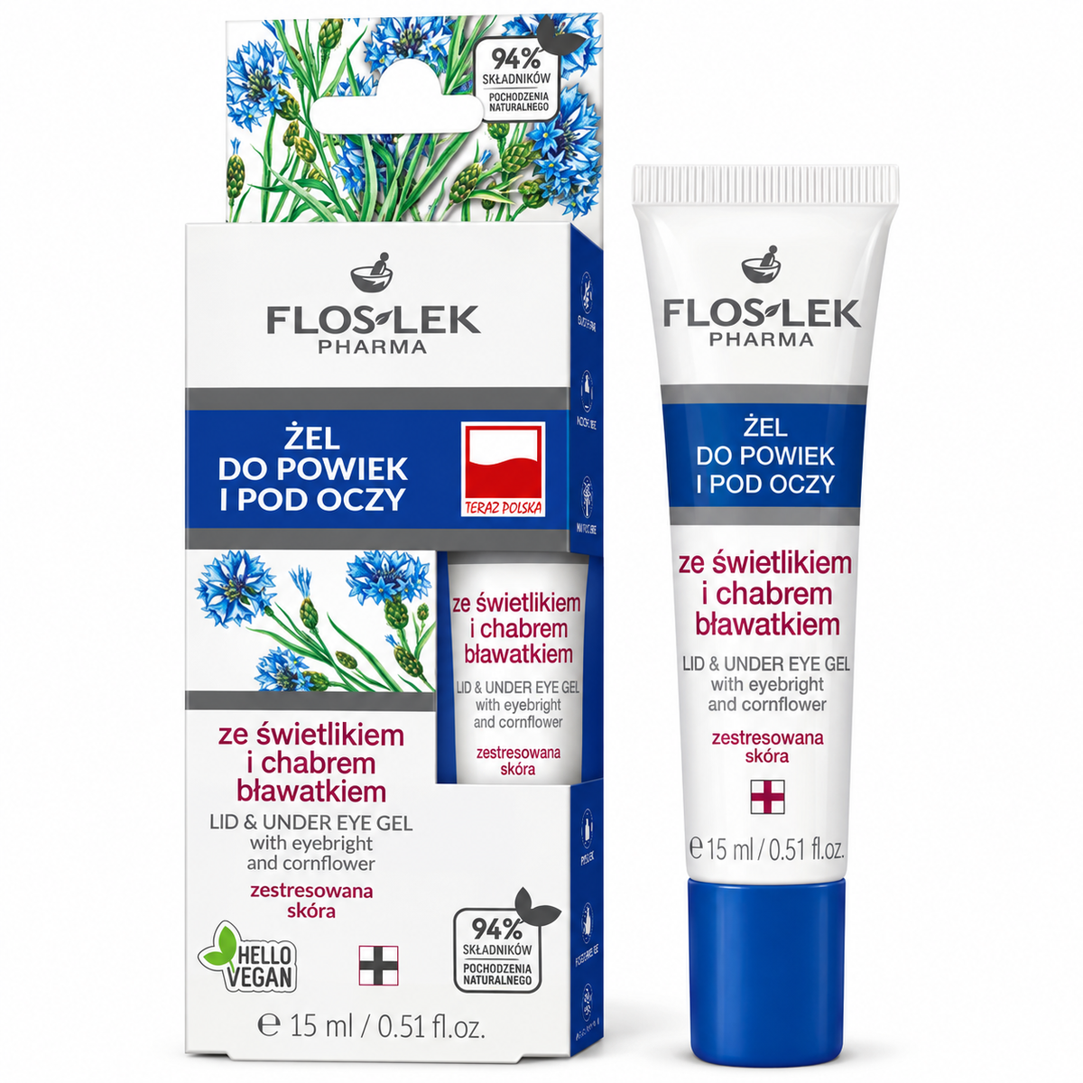 Floslek Eyebright & Cornflower Eyelid & Under-Eye Gel, 15 ml — żel do pielęgnacji okolic oczu, 15 ml