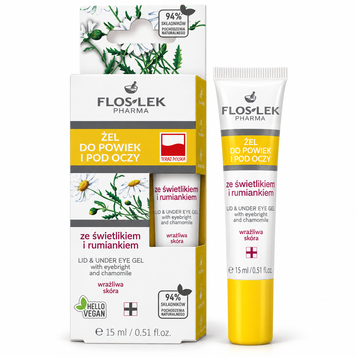 Floslek Eyebright & Chamomile Eyelid & Under-Eye Gel, 15 ml — żel do pielęgnacji okolic oczu, 15 ml