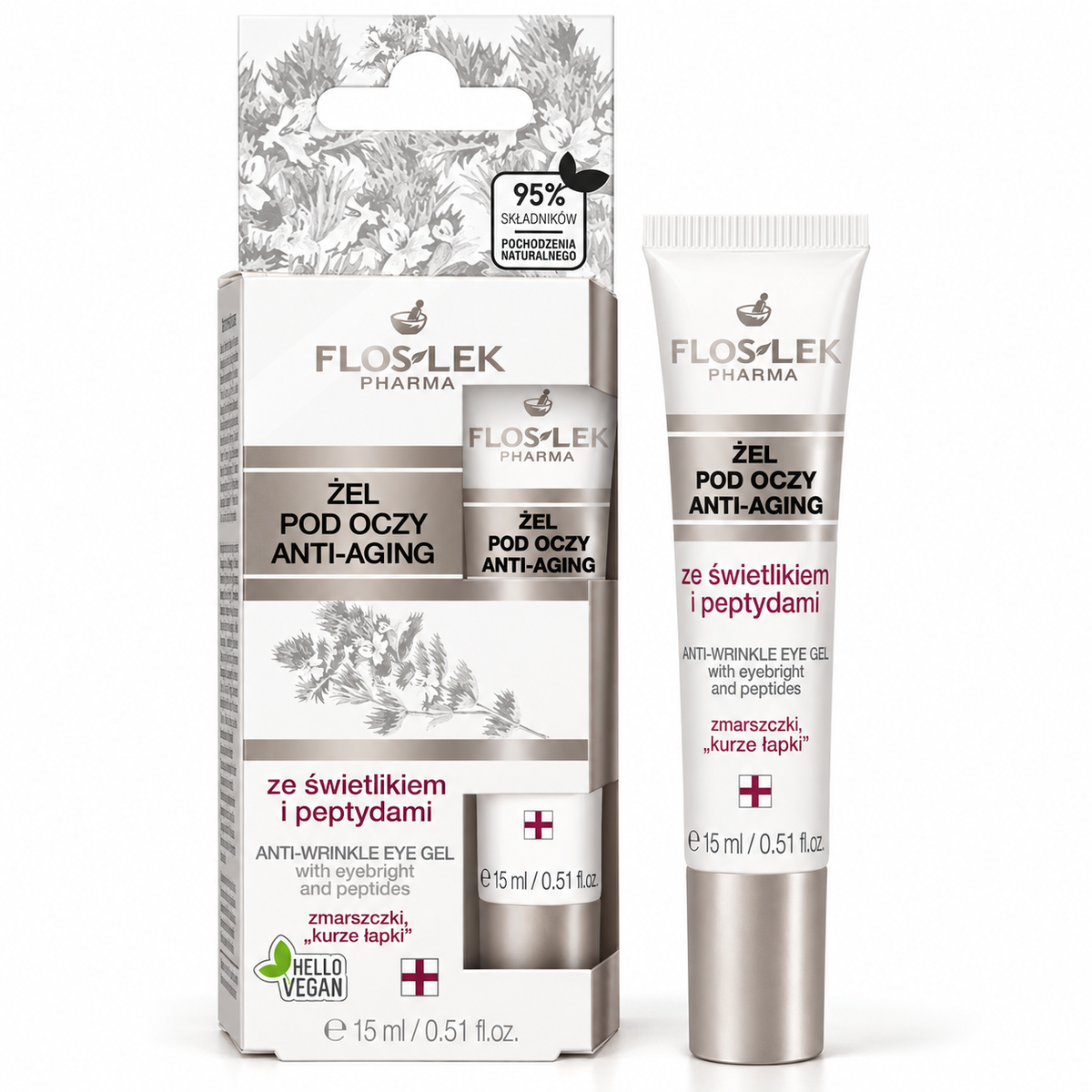 Floslek Anti-Aging Eye Gel with Hyaluronic Acid & Peptides, 15 ml — żel do pielęgnacji okolic oczu, 15 ml