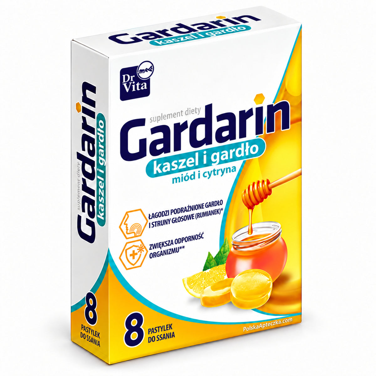 Gardarin Honey & Lemon Throat Lozenges, 8 Lozenges – Dr Vita | Gardarin Miód i Cytryna, 8 pastylek do ssania