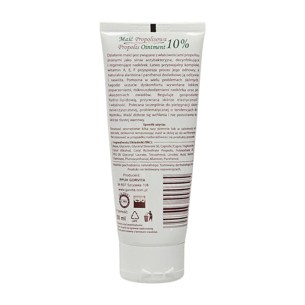 Gorvita Propolis Ointment – Back Label Ingredients and Instructions