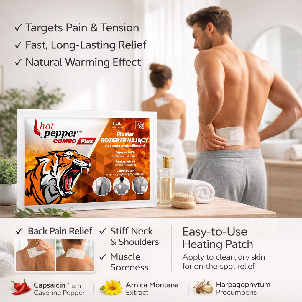 Hot Pepper Combo Plus Warming Pain Relief Patch Capsicum Arnica 9 × 14 cm lifestyle