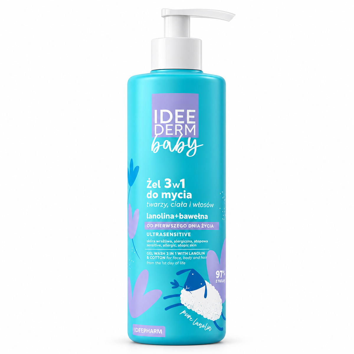 IDEE DERM Baby 3-in-1 face, body and hair wash with lanolin and cotton, 400 ml / Żel do mycia 3w1, 400 ml