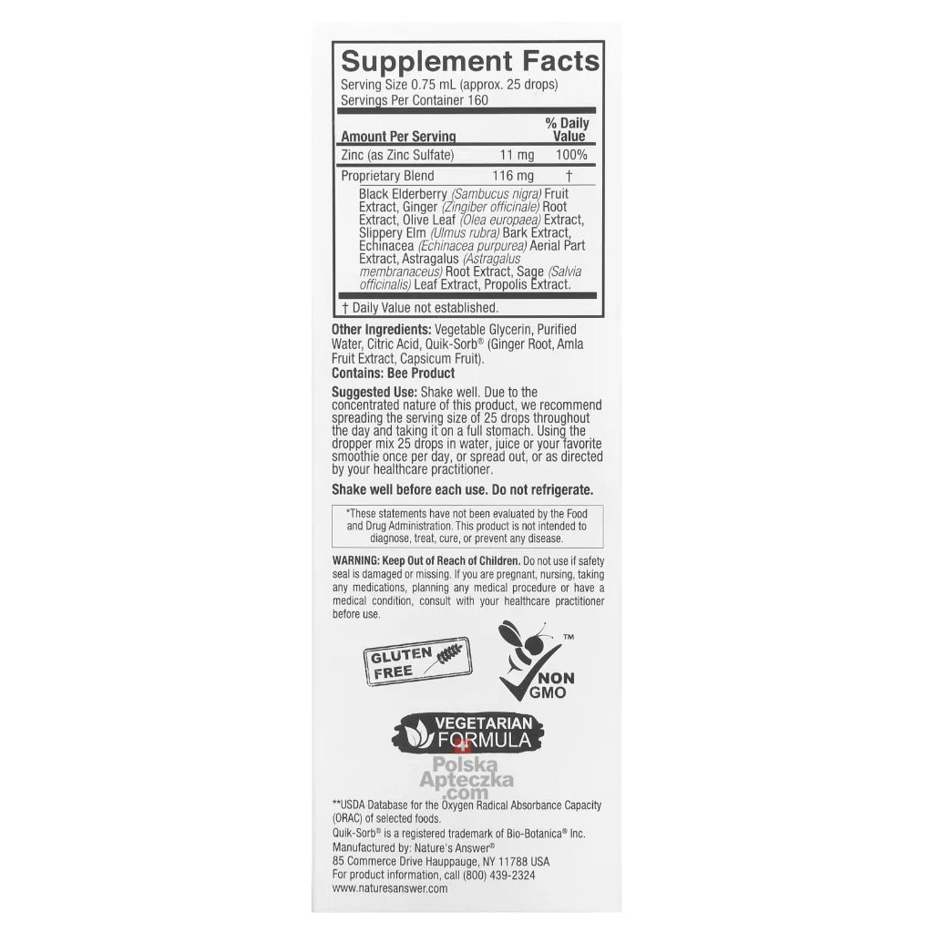 Nature’s Answer Ionic Zinc Immune – Liquid Zinc with Elderberry, Echinacea, and Herbal Immune Blend Ingredients