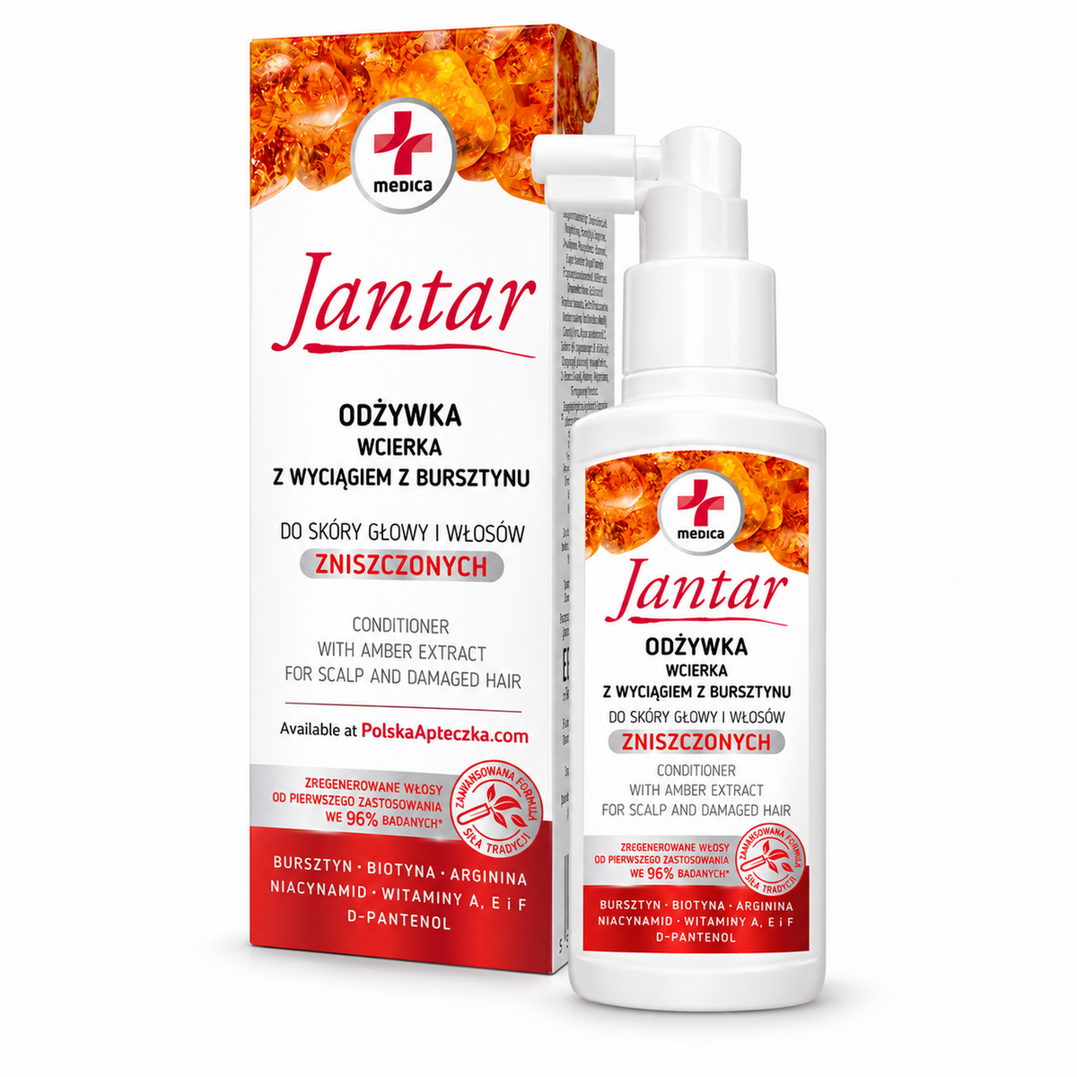 Leave-In Scalp Conditioner with Amber Extract, 100 ml – Jantar Medica / Odżywka-Wcierka z Bursztynem do Skóry Głowy i Włosów Zniszczonych, 100 ml – Jantar Medica