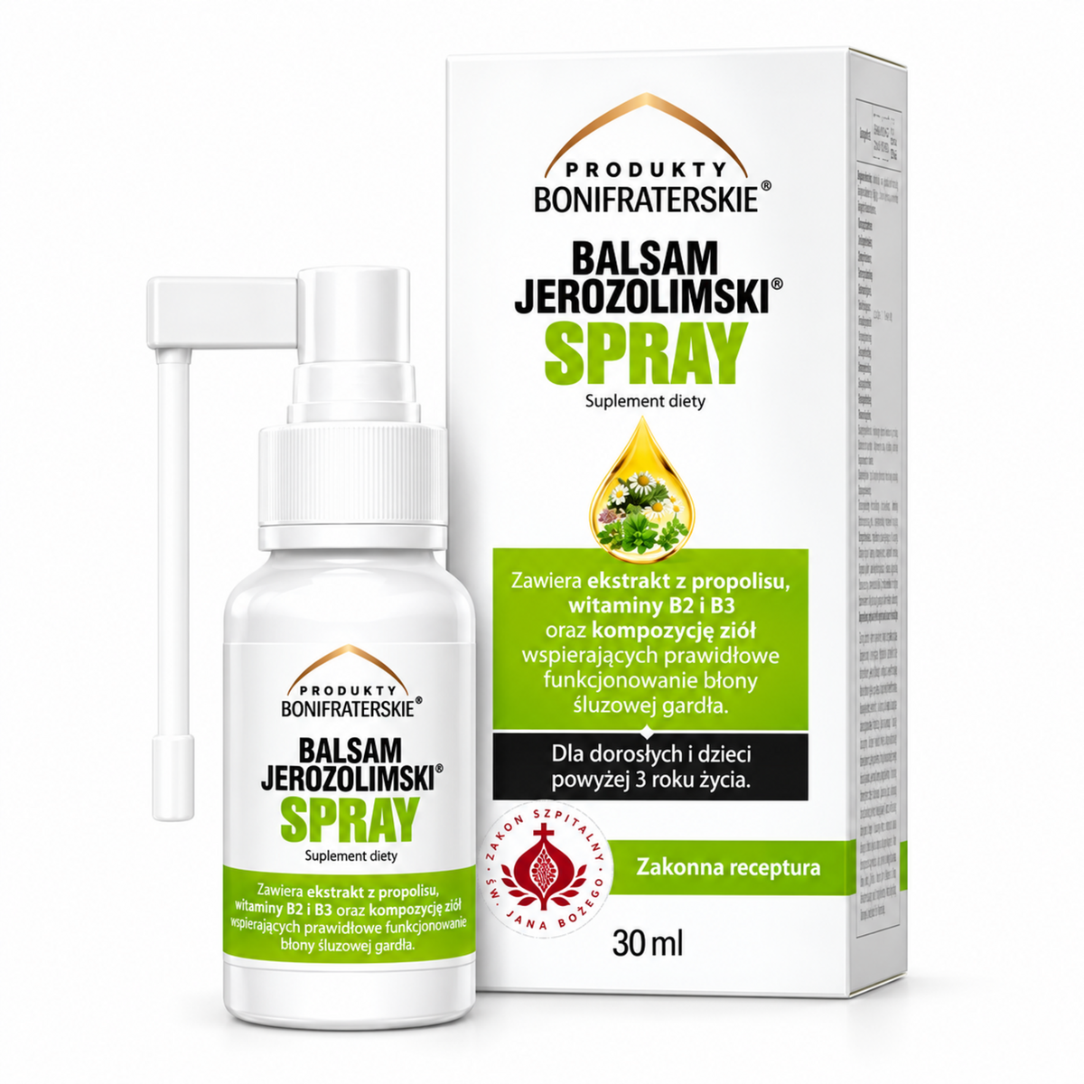 Jerusalem Balm Throat Spray with propolis, 30 ml / Balsam Jerozolimski Spray 30 ml