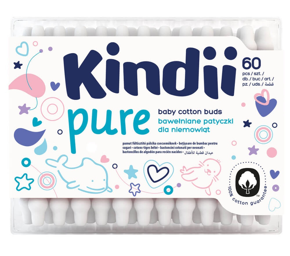 Kindii Baby Cotton Buds, 60 Count / Patyczki kosmetyczne dla dzieci, 60 szt.