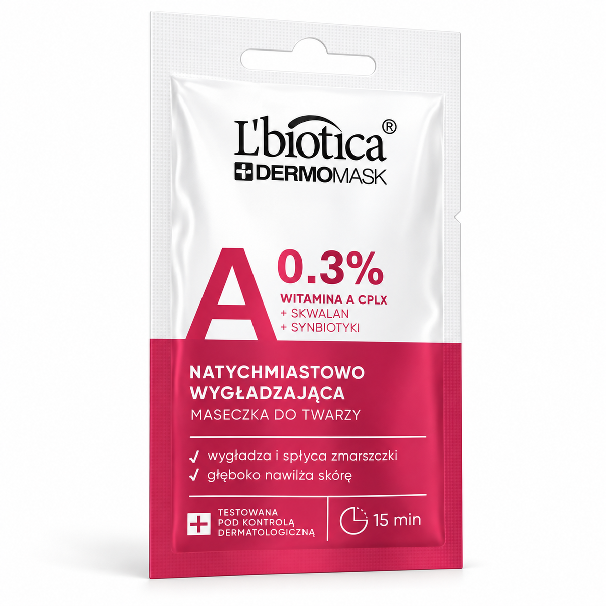 L'biotica Dermomask Vitamin A Smoothing Face Mask, 8 ml | L'biotica – Dermomask wygładzająca maska z witaminą A, 8 ml