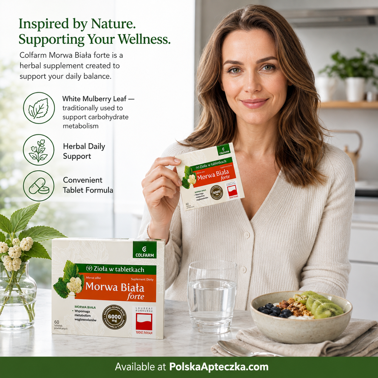 Colfarm Morwa Biała Forte 6000 mg 60 tablets white mulberry leaf supplement for carbohydrate metabolism support lifestyle