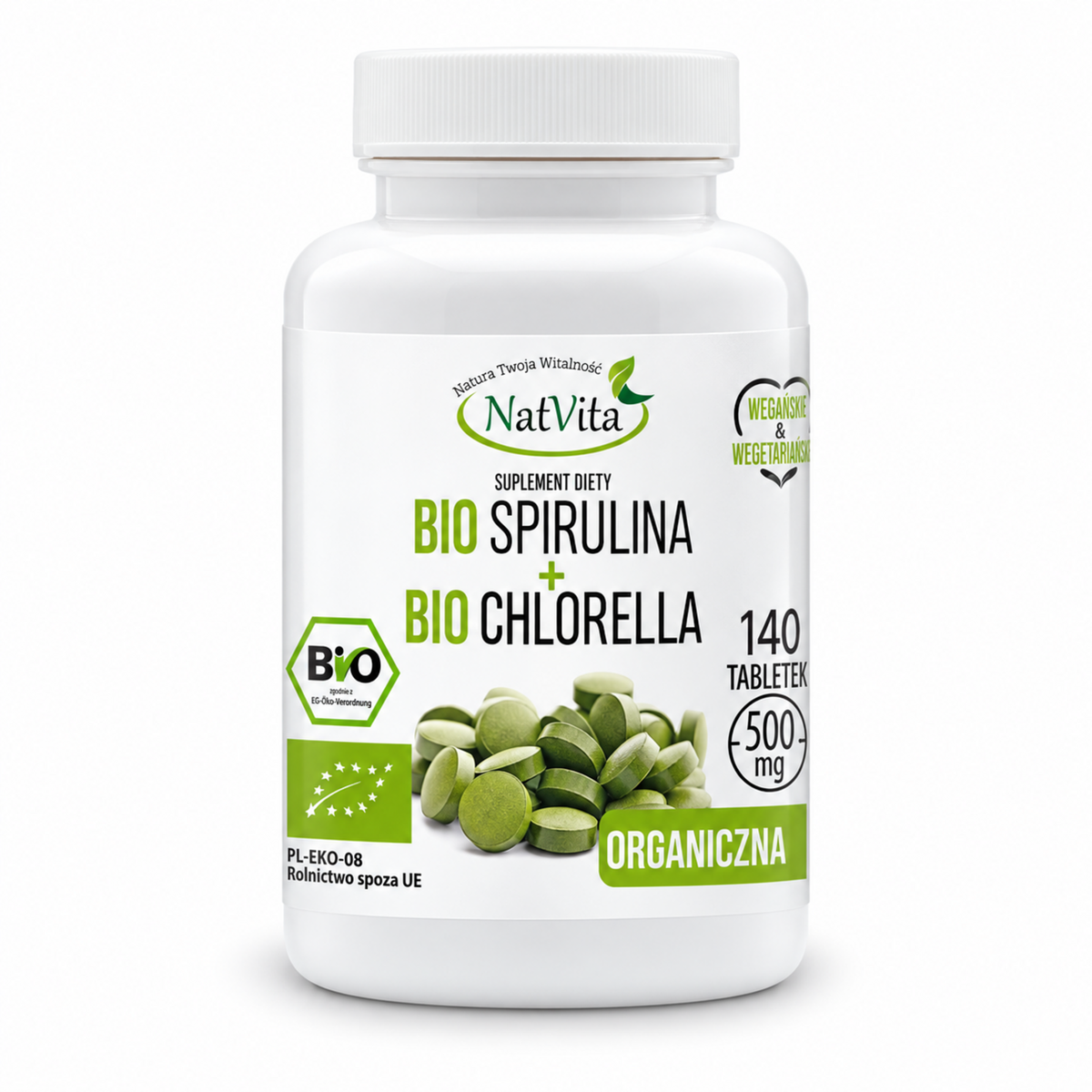 NatVita Organic Spirulina + Chlorella, 140 tablets, 500 mg / NatVita Bio Spirulina + Bio Chlorella 140 tabletek