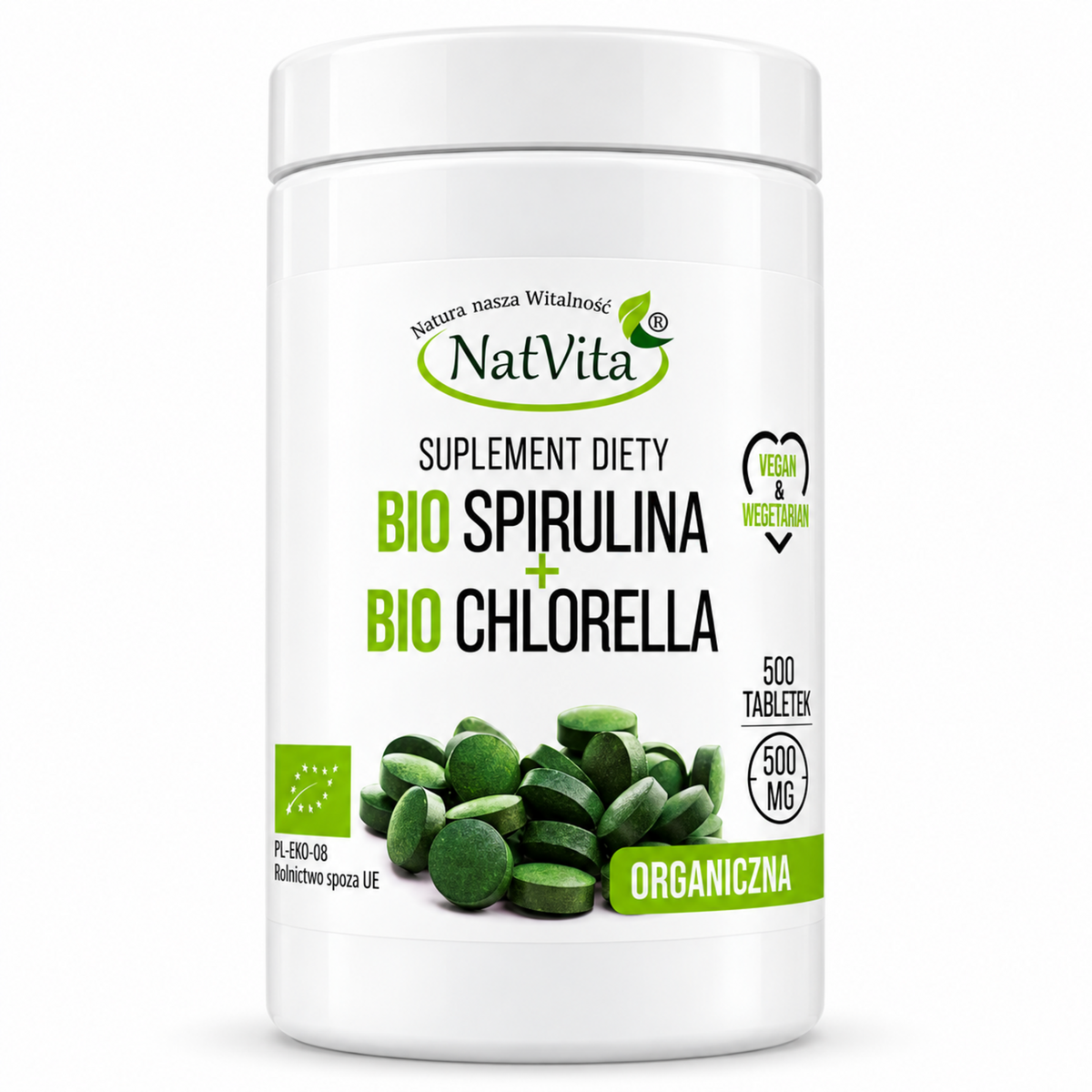 NatVita Organic Spirulina + Chlorella, 500 tablets, 500 mg / NatVita Bio Spirulina + Bio Chlorella 500 tabletek