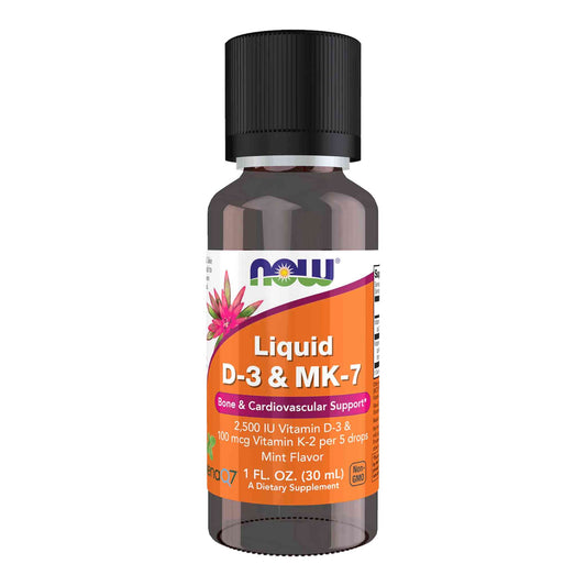 NOW Foods Liquid D-3 & MK-7 30ml – Vitamin D3 K2 Drops for Bone and Heart Health